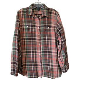 Lauren Jeans Company Womens  Green and Pink Plaid Casual Shirt Shacket Size L